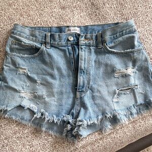 Zara Women's Frayed Hem Jean Shorts - Light Blue